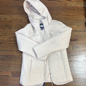 Lands' End Quilted Cream Hooded Jacket